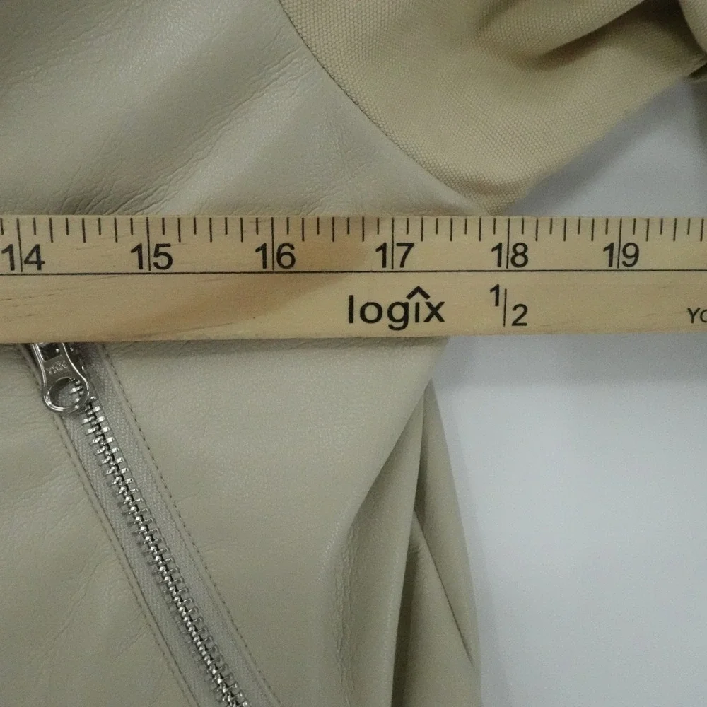 Melissa Nepton Clover Jacket Womens M Khaki Beige Faux‎ Leather Puff Sleeve Moto